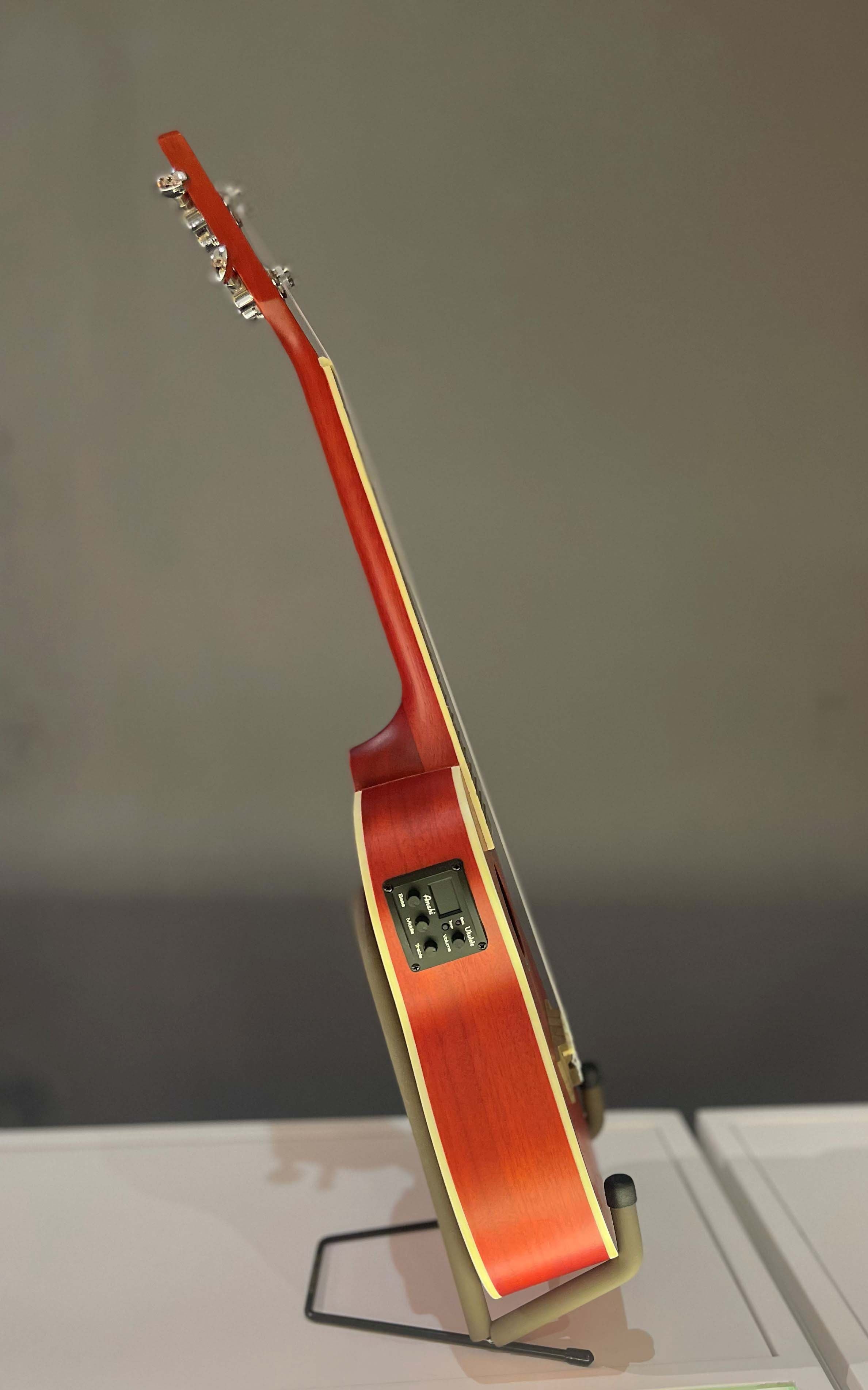 Amahi UK 205EQ, Bright Red, Mahogany Ukulele - Concert Size with Gig Bag