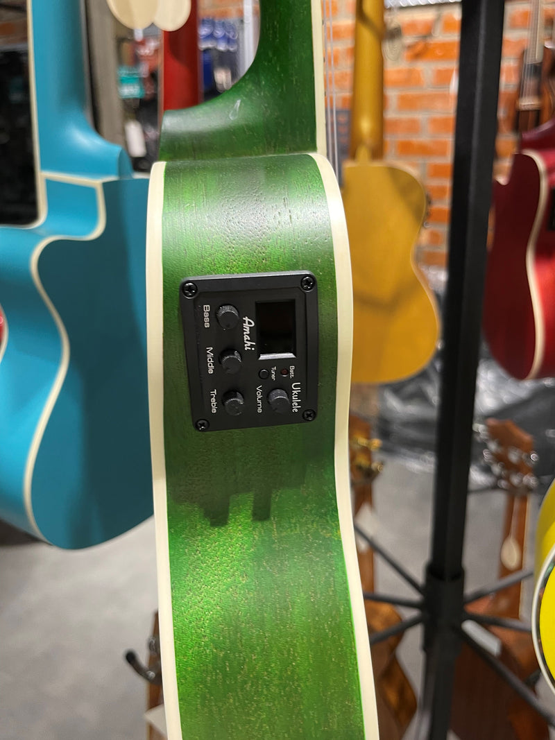 Amahi UK 205EQ, Emerald Green Mahogany Ukulele - Concert Size with Gig Bag