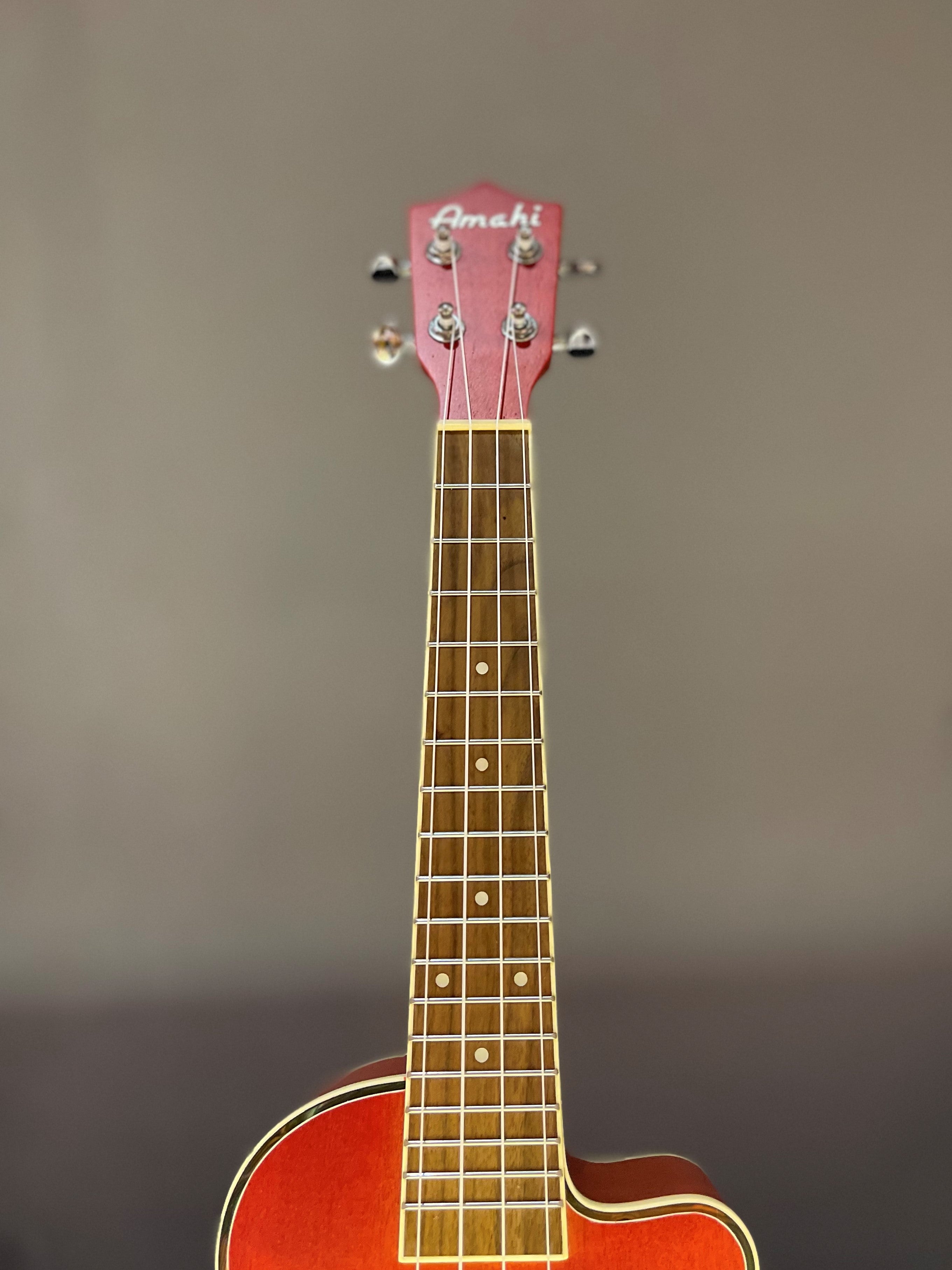 Amahi UK 205EQ, Bright Red, Mahogany Ukulele - Concert Size with Gig Bag