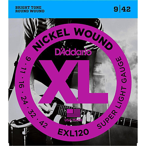 D'Addario EXL120 Nickel Wound Electric Guitar Strings - .009-.042 Super Light