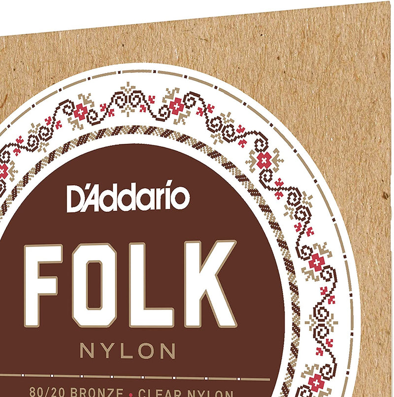 D'Addario EJ33  80/20 Bronze/Clear Nylon Trebles, Folk Nylon Acoustic Guitar Strings, .011-.052