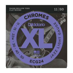 D'Addario ECG24, Chromes Flat Wound, Electric Guitar String, Jazz Light, 11-50