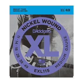 D'Addario EXL115, Nickel Wound, Medium/Blues-Jazz Rock, Medium Wound, Electric Guitar Strings,, 11-49