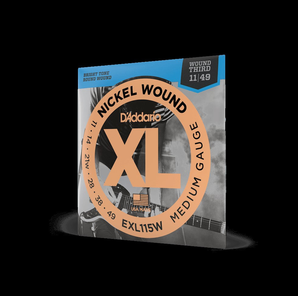 D'Addario EXL115w Nickel Wound Electric Guitar Strings, Medium/Blues-Jazz Rock, Wound 3rd, 11-49