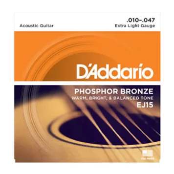 D'Addario EJ15 Phosphor Bronze ,Acoustic Guitar Strings, Extra Light, 10-47