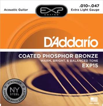 D'Addario EXP15 Coated Phosphor Bronze, Acoustic Guitar Strings, Extra Light, 10-47