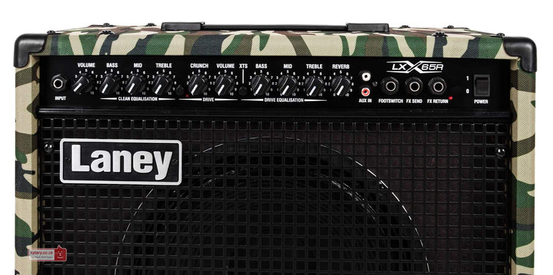 Laney UK  LX65R, Twin Channel Guitar Combo Amp. 65 Watts 12" custom HH driver. Solid Sate Amp.Camo Design.