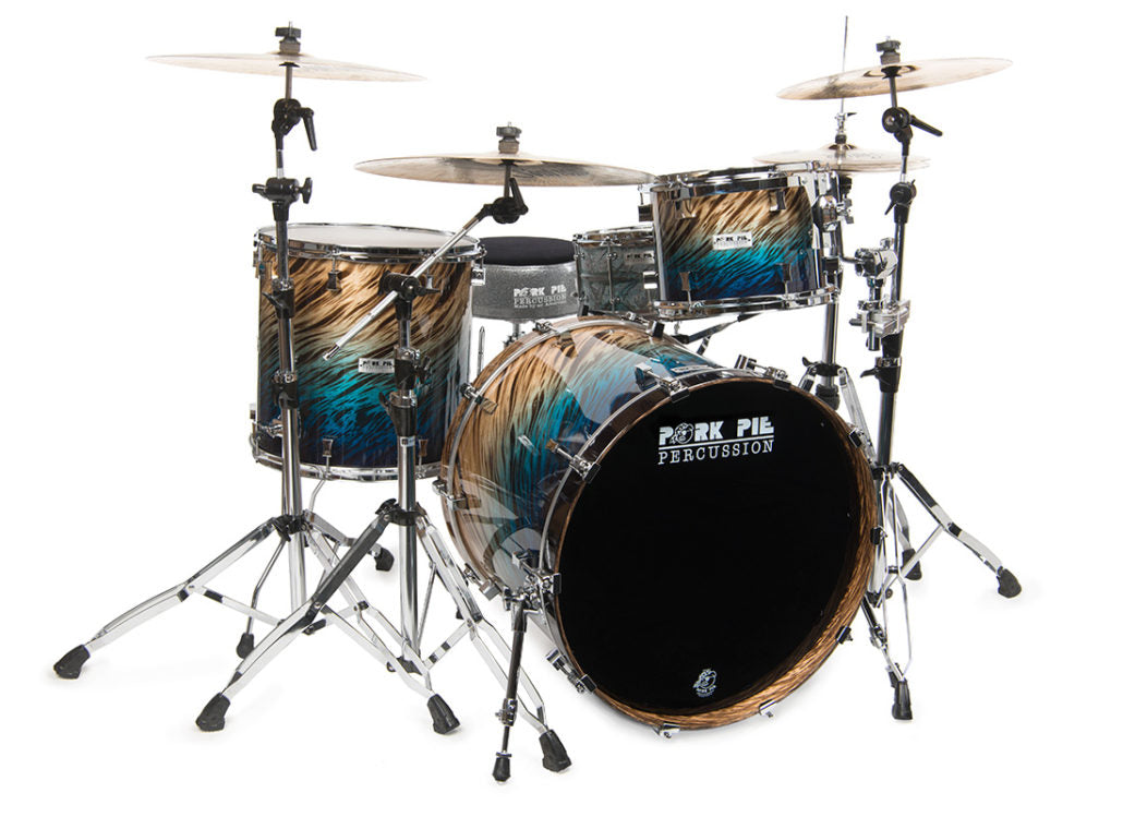 OUT-OF-STOCK. Pork Pie Drum Kit, USA Custom Series, 100 % Birch Shells, Blue Fade Dip - 4 Pieces inc. Snare