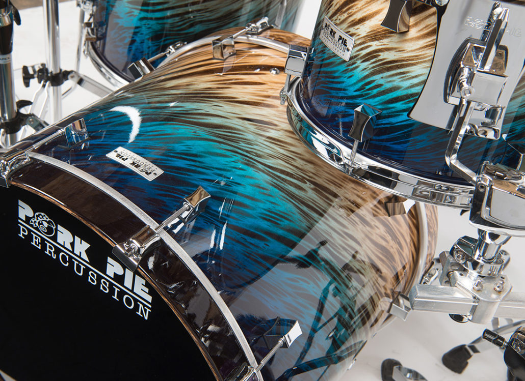 OUT-OF-STOCK. Pork Pie Drum Kit, USA Custom Series, 100 % Birch Shells, Blue Fade Dip - 4 Pieces inc. Snare