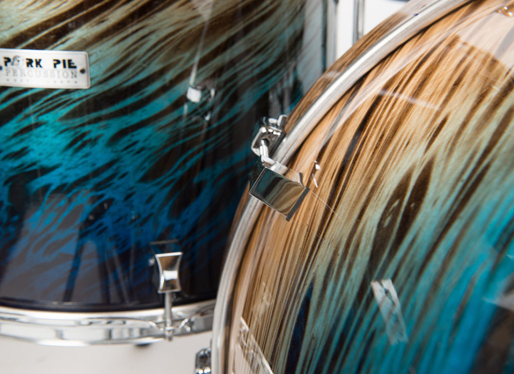 OUT-OF-STOCK. Pork Pie Drum Kit, USA Custom Series, 100 % Birch Shells, Blue Fade Dip - 4 Pieces inc. Snare