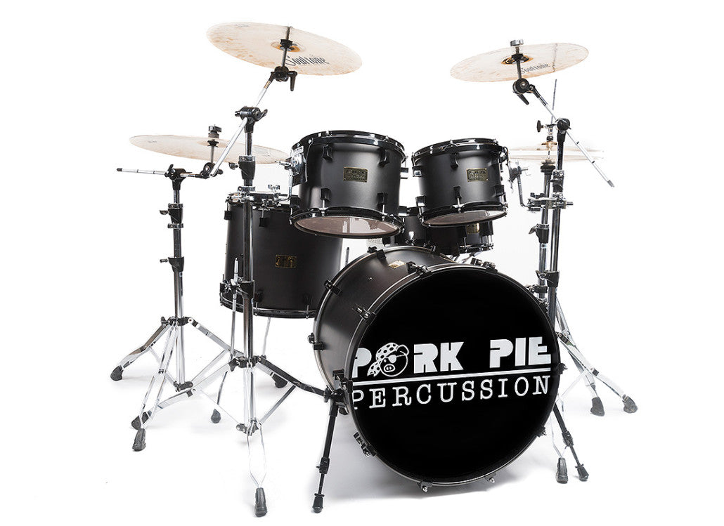 PENDING - Pork Pie Drum Kit, USA Custom Black Satin, 5 Pieces Kit, select 22" Kick Bass, w/Cases